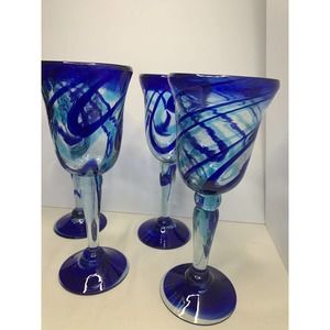 Hand blown Tall Mexican Glass Drinking Glasses Goblets